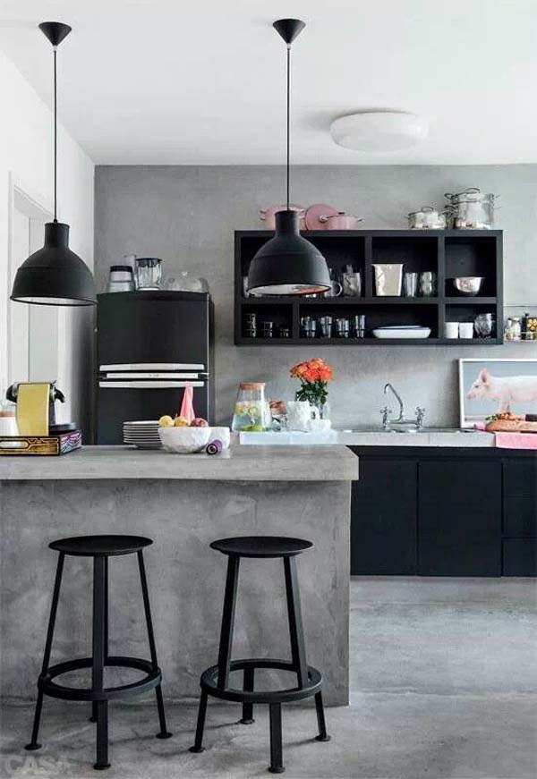 Concrete and Black Industrial Kitchen Design