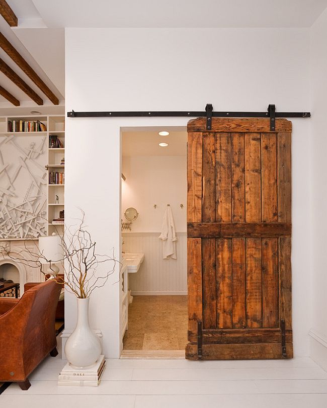 Modern eclectic bathroom with a lovely barn door