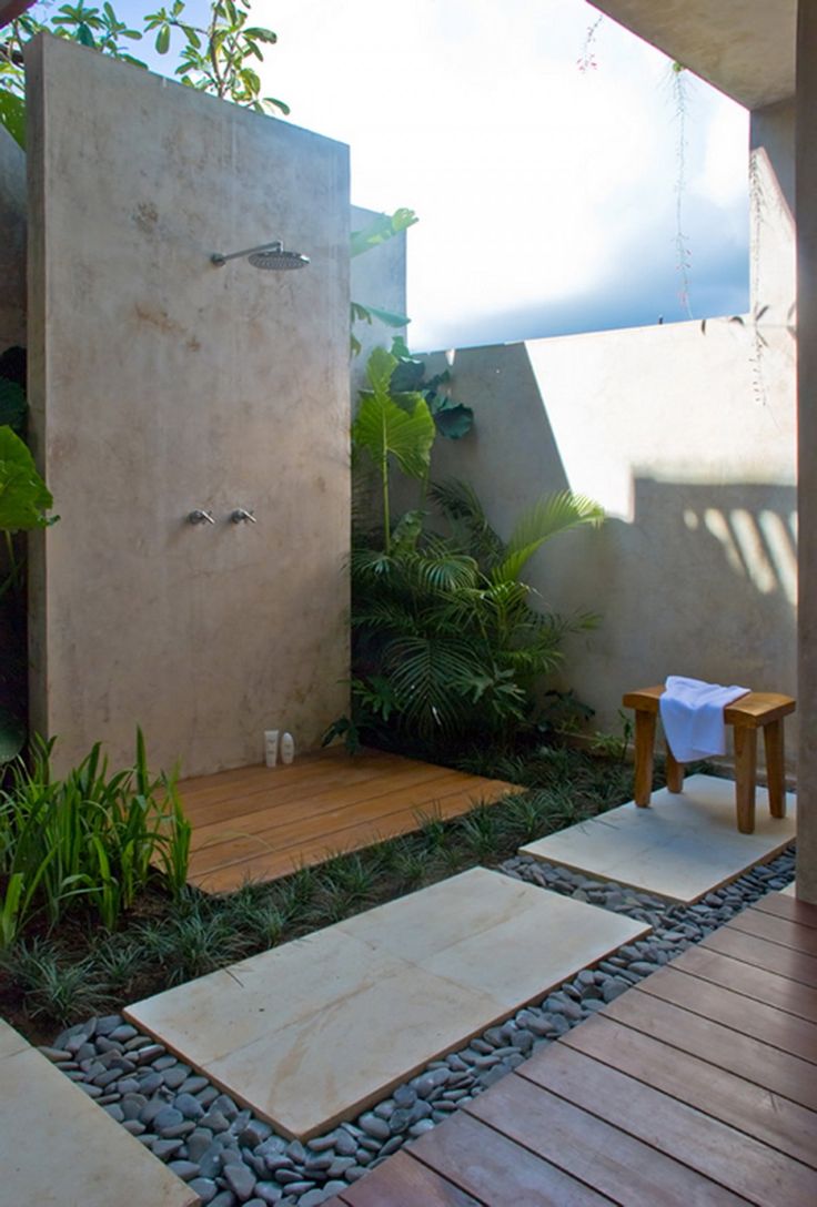 Outdoor Tropical Bathroom Design