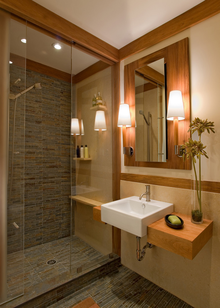 Spectacular Teak Wood Craftsman Bathroom Design