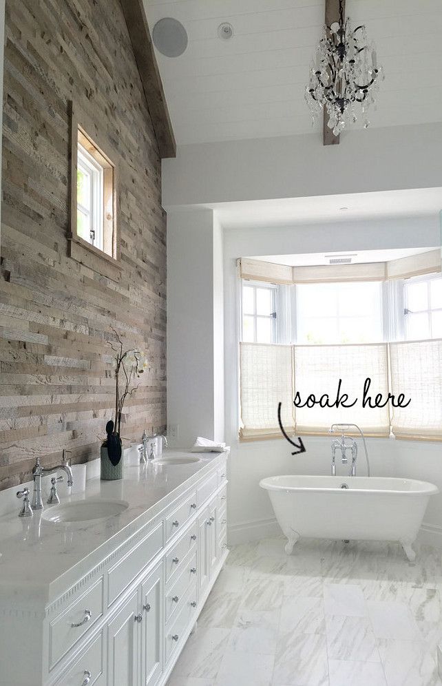 Transitional bathroom with Reclaimed Wood Wall