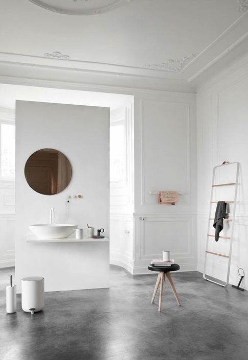 White Concrete Scandinavian Bathroom Design