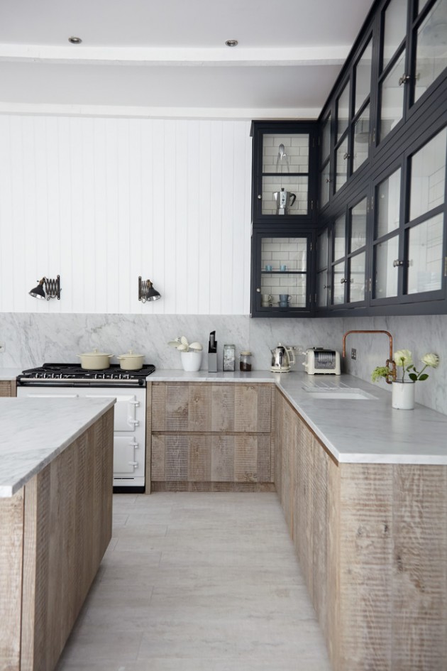 Wood Marble Transitional Kitchen Design