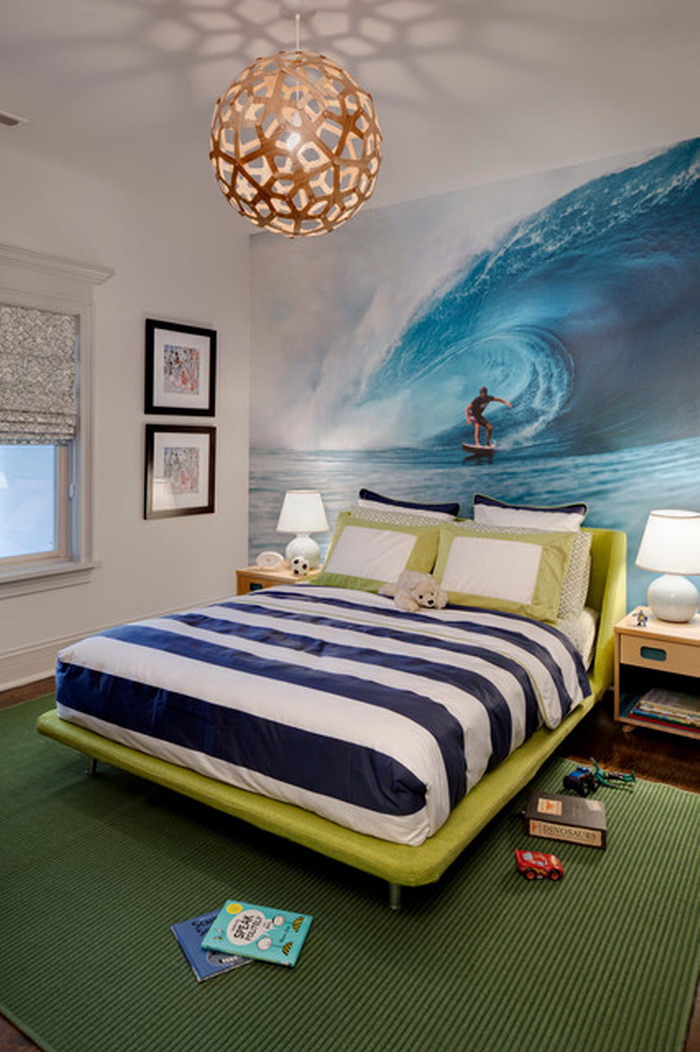 Asian Kids Room Design with Beach Wallpaper