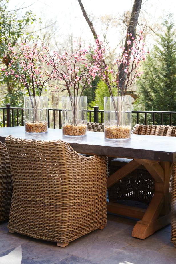 Asian Outdoor Dining Room With Pink
