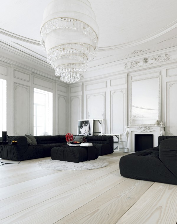Black and White Scandinavian Living Room Design