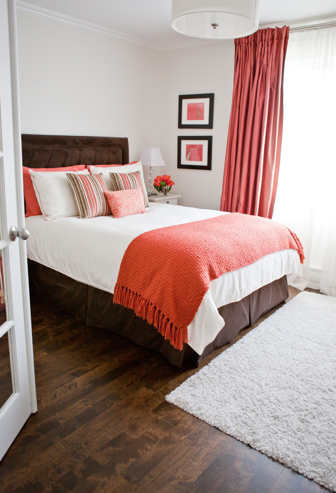 Chic Coral King Transitional Bedroom Design