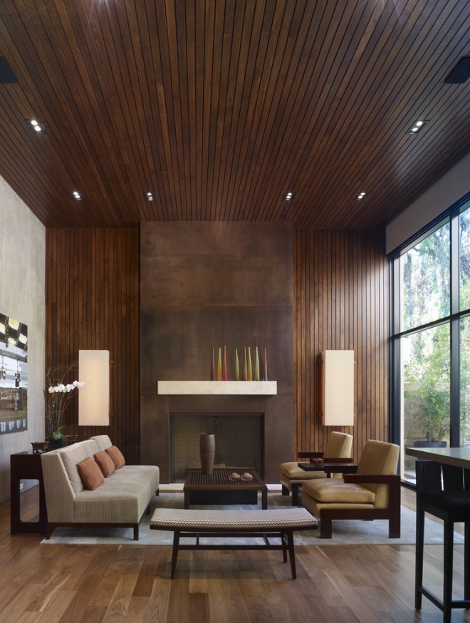 Contemporary Living Room Design Wood Wall Panels