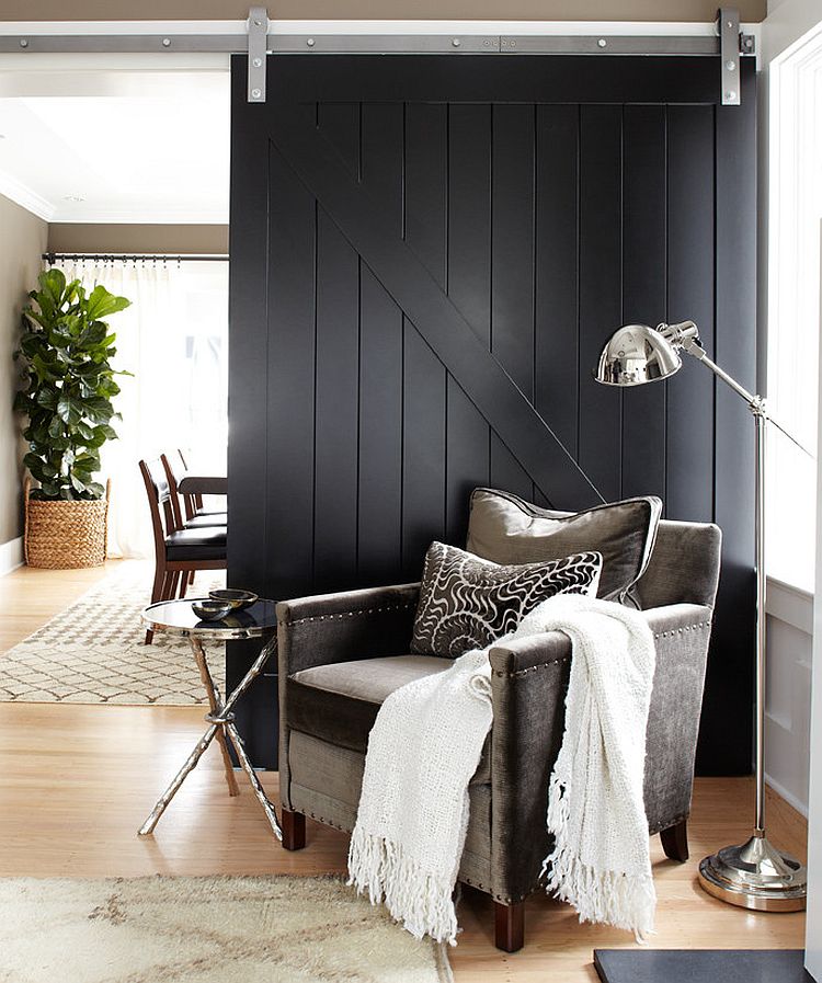 Dark Black Farmhouse Living Room Design