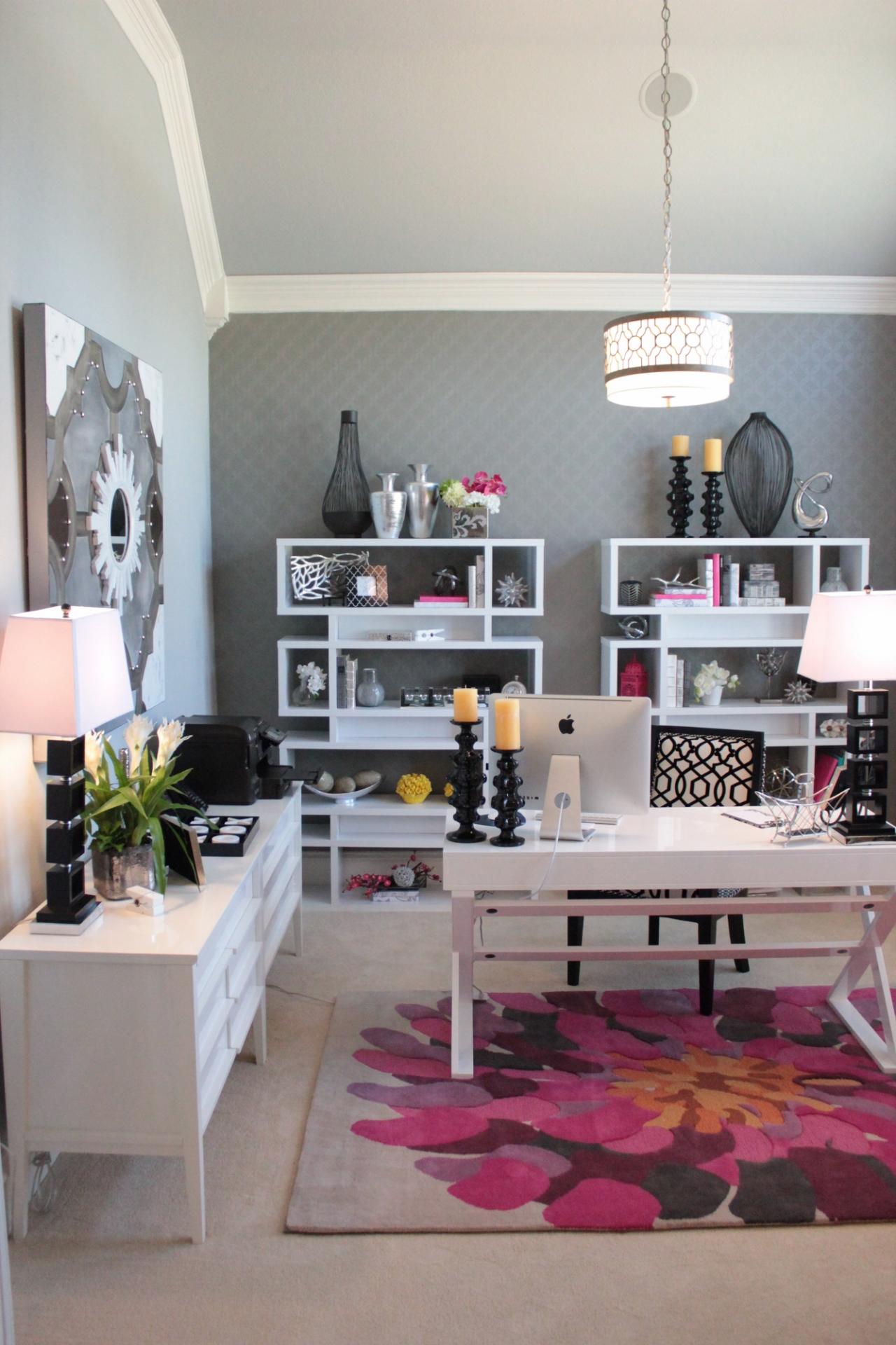 Gray Transitional Home Office Design Ideas