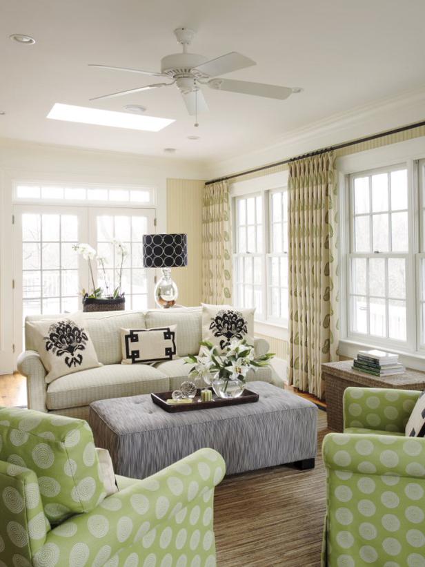 Green Transitional Living Room Design
