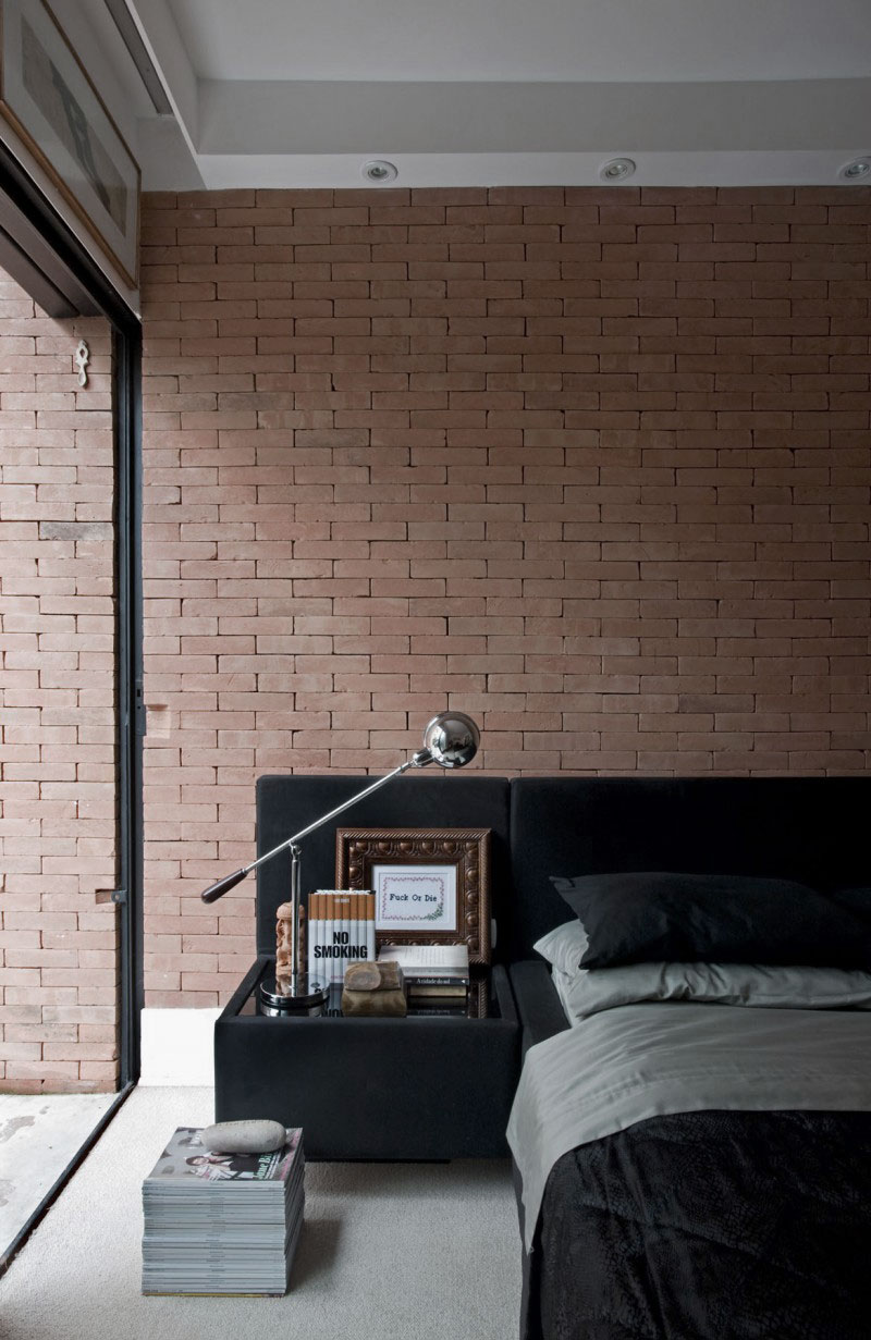 Industrial Bedroom Design with Brick Wall