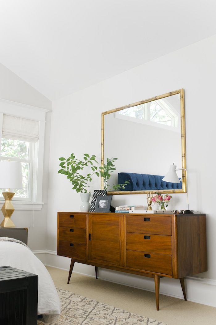 Mid Century Bedroom Design with Sideboard Cabinet