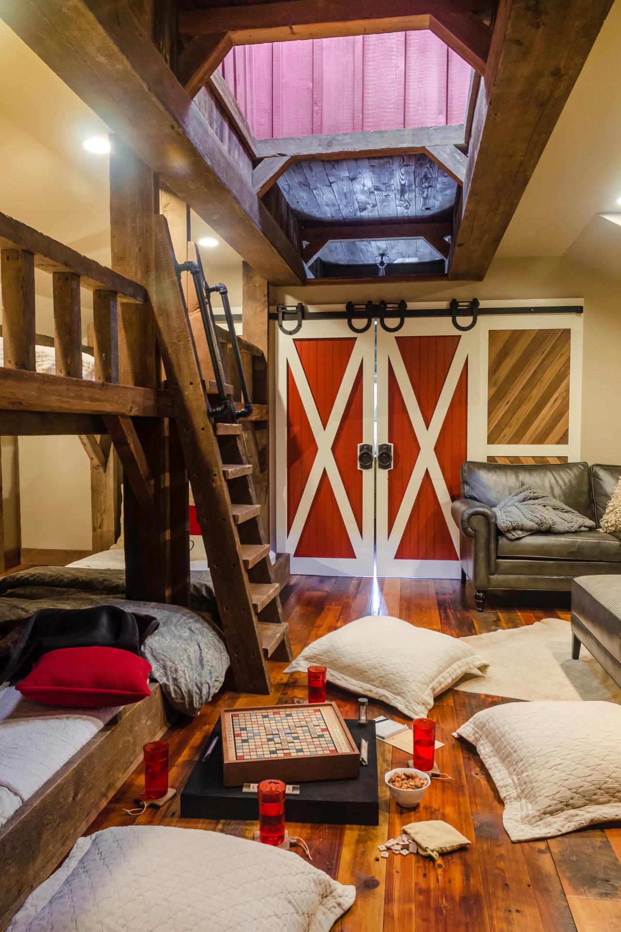 Neutral Rustic Kid's Room With Barn Door