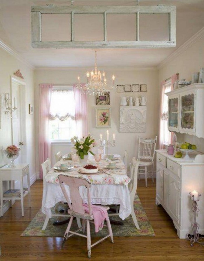 Pink and White Shabby-Chic Style Dining Room Design