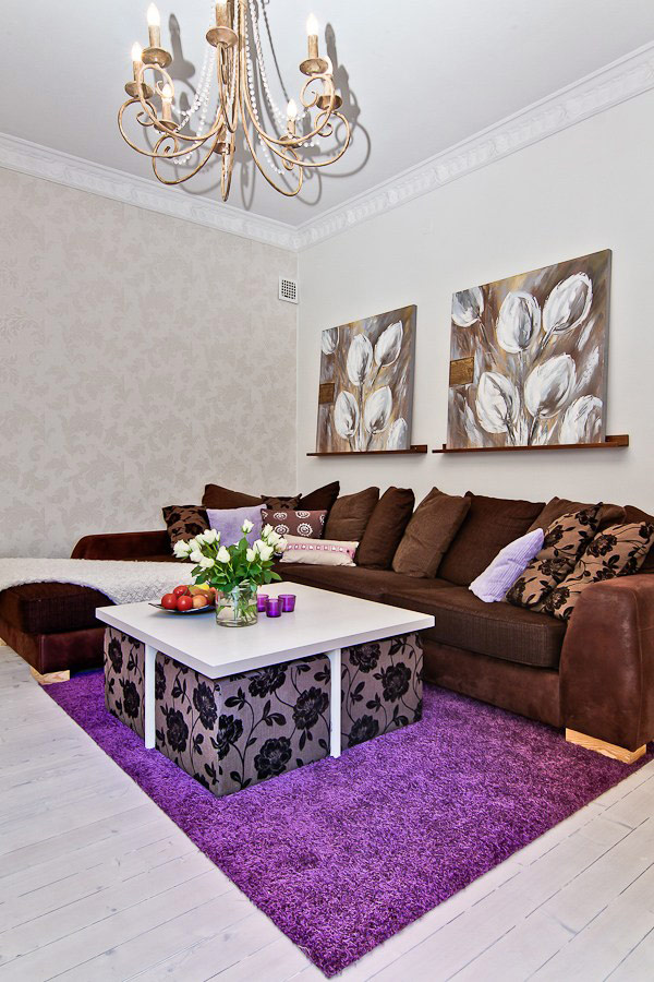 Purple Scandinavian Living Room Design Ideas