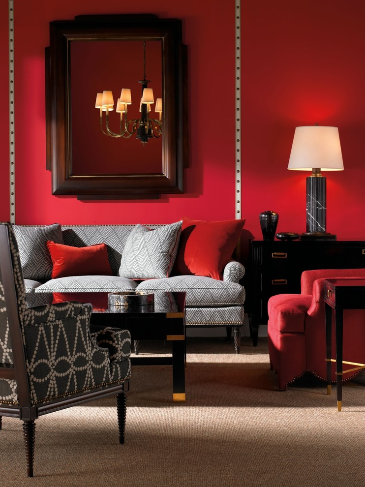 Stylish Red Transitional Living Room Design