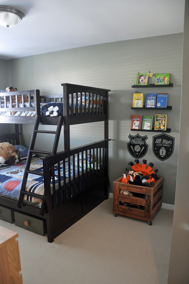 Transitional Kids Room Design with black accents