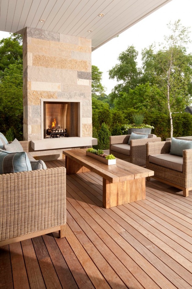 Transitional Outdoor Design With Fireplace