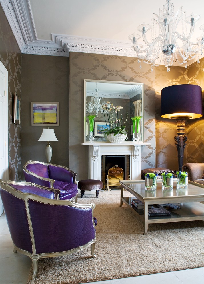 Victorian Living Room Design with Purple Accents