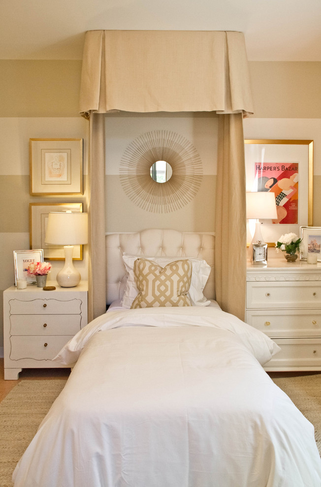 White and Gold Girls Traditional Bedroom Design