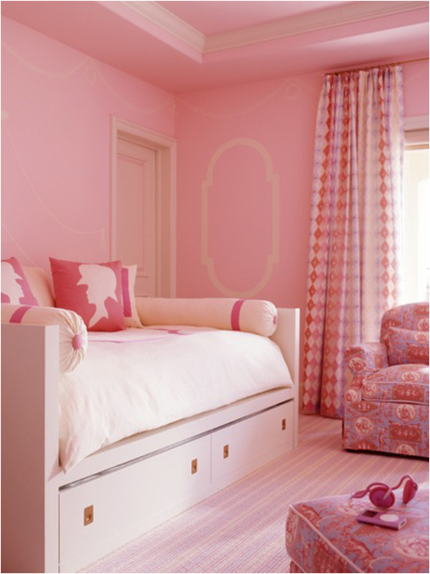 White and Pink Girls Traditional Bedroom Design