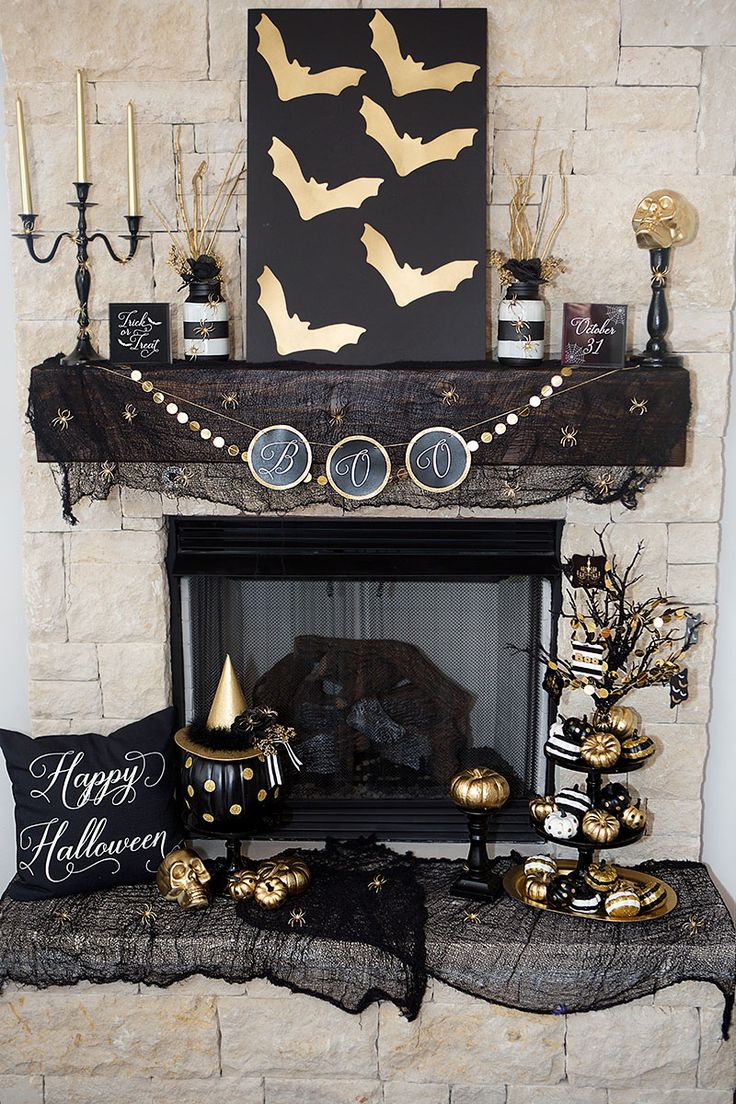 Black Gold Mantel Halloween Decorations