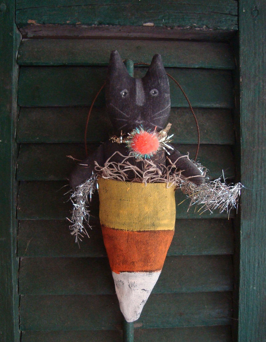 Candy Corn Cat Primitive Halloween Decorations