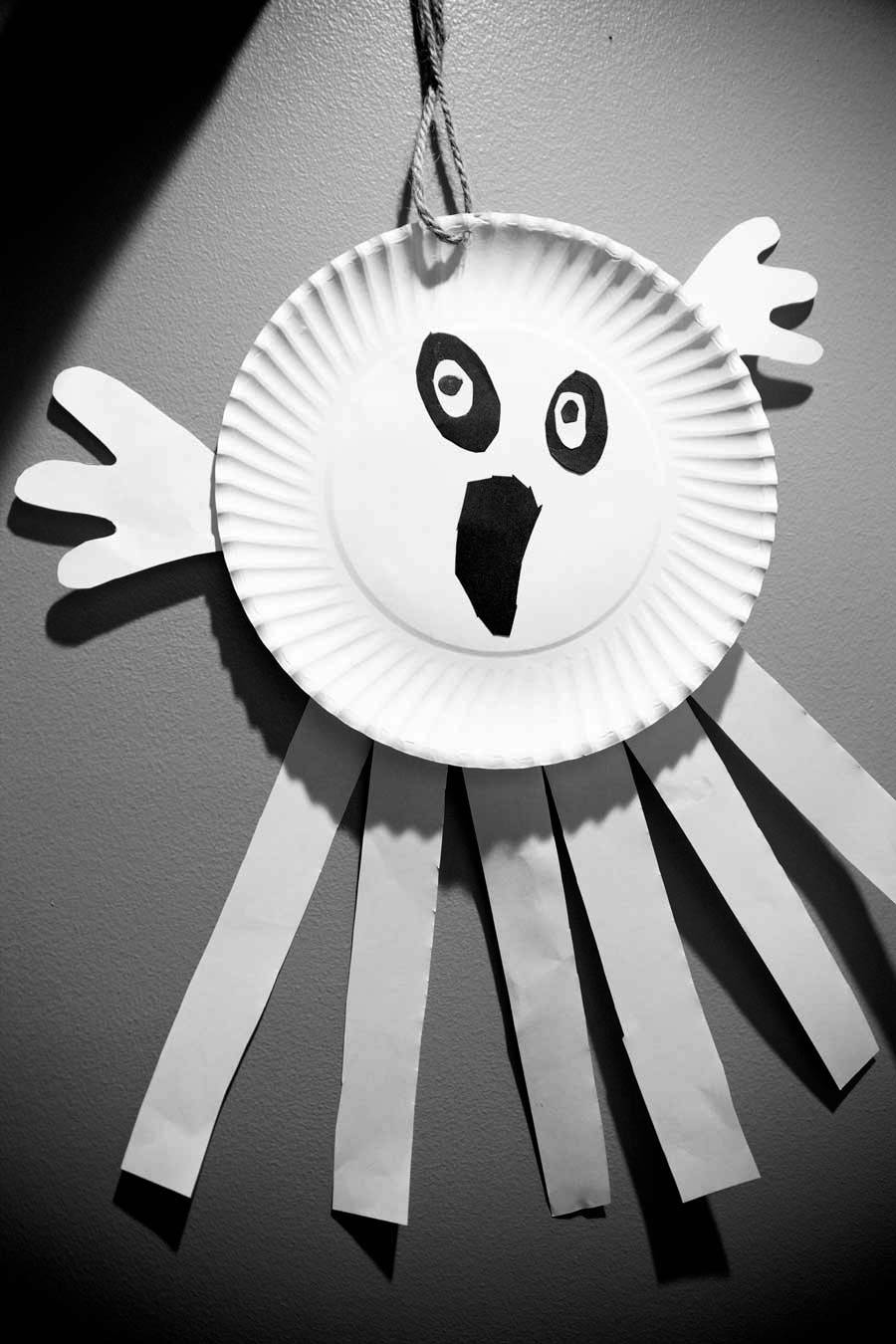 Paper Plate Ghost Halloween Decorations