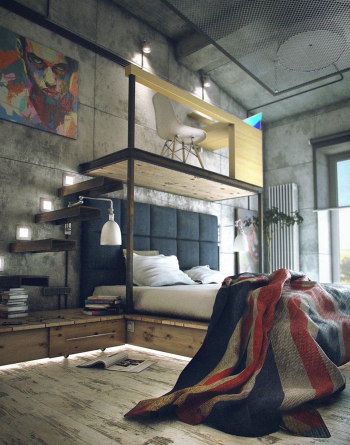 Attractive Industrial Bedroom Design
