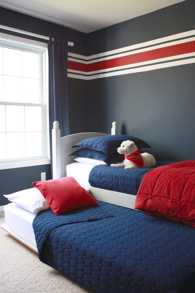 Bedroom Interior Decoration With Navy Blue Wall Ideas