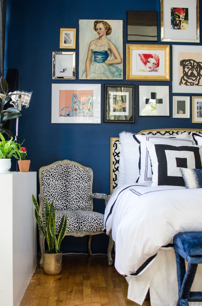 Eclectic Bedroom with Bold Gallery Wall