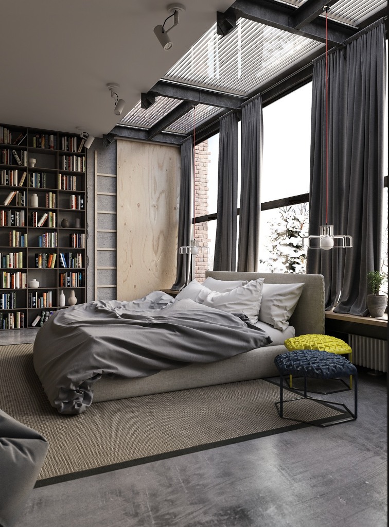Gray Industrial Bedroom Design