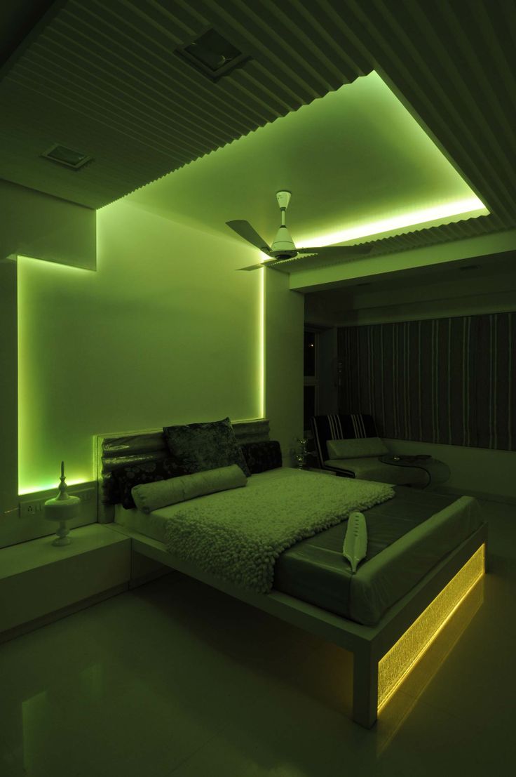 Green Master Bedroom With Neon light