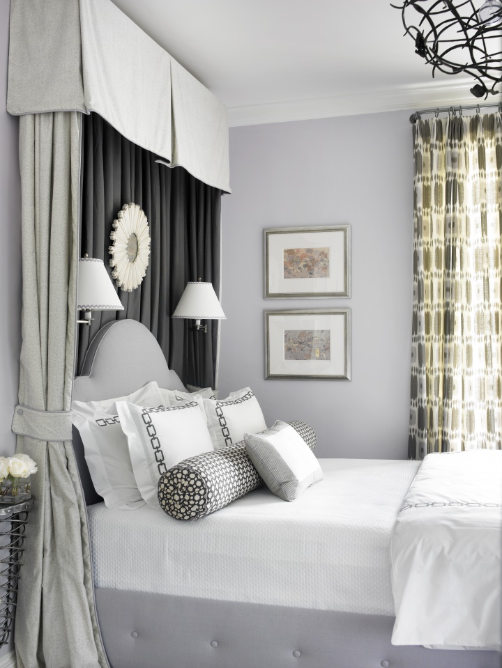 Grey Master Bedroom with Canopy Over Bed