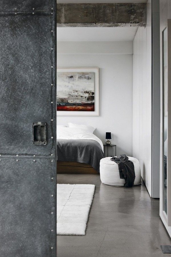 Industrial Bedroom Design with Metal Door