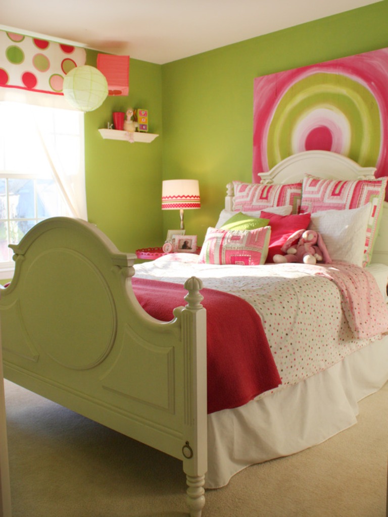 Modern Pink and Green Girl's Bedroom Design
