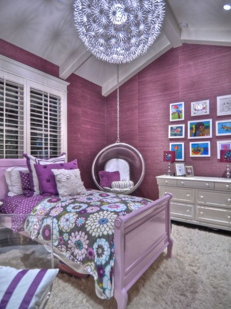 Purple Bedroom Decor Ideas With Ceiling Swings