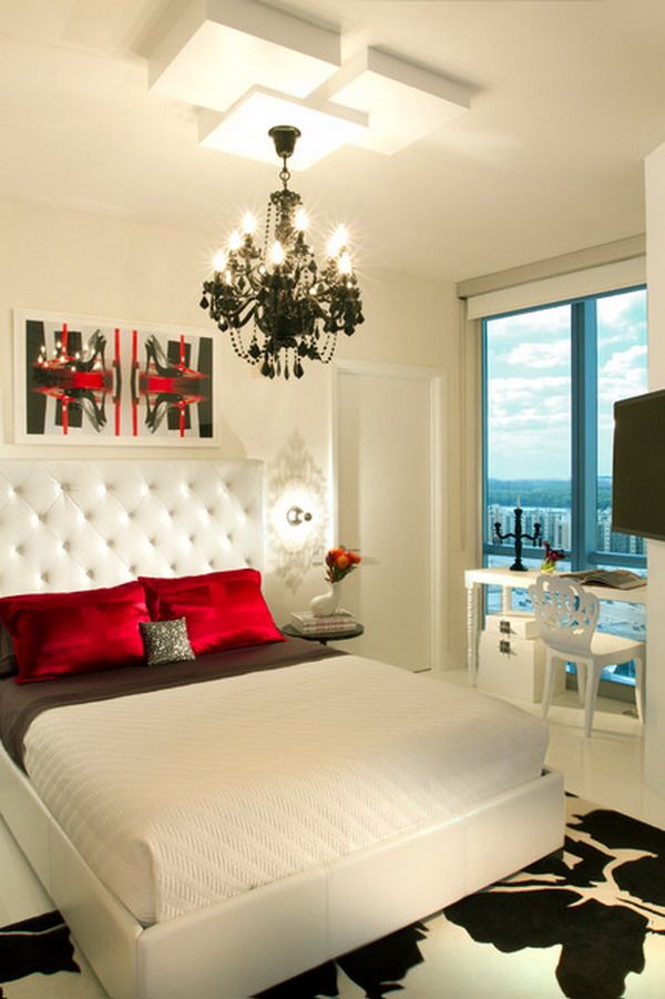White Bed and Red Pillows Bedroom Design For Couples