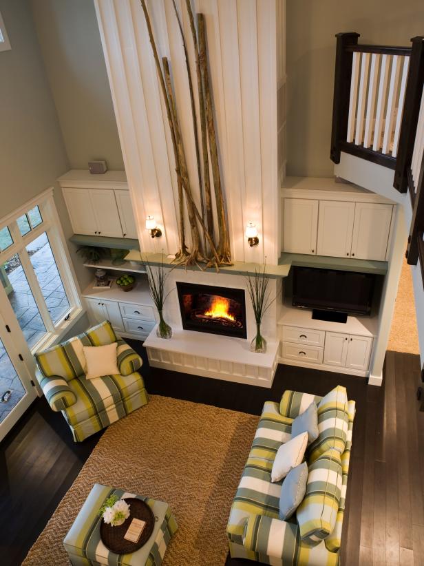 2 Story Living Room with Fireplace