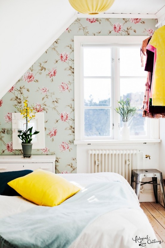 Bedroom Wall with Yellow Accents