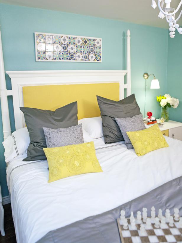 Blue White Yellow and Grey Bedroom