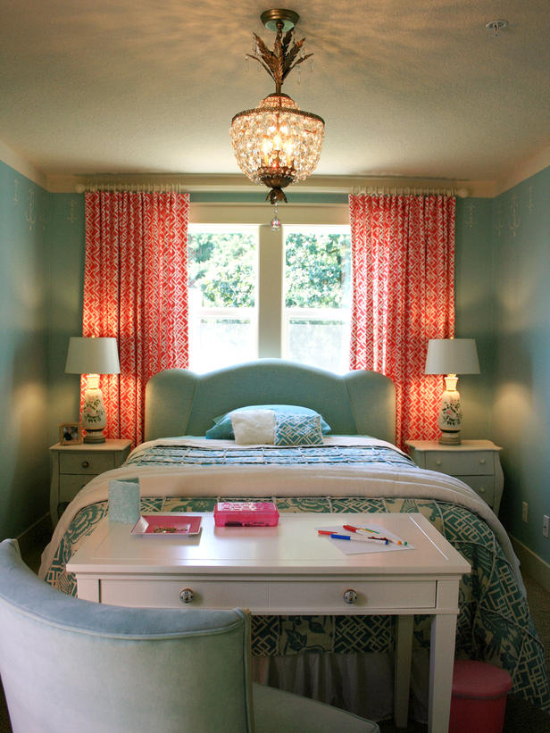 Blue and Coral Bedroom