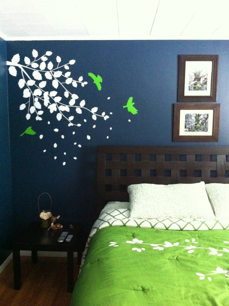 Blue with Green Accent Wall Bedroom