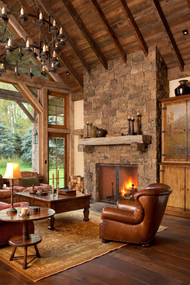 Cool Rustic Living Room with Fireplace Ideas