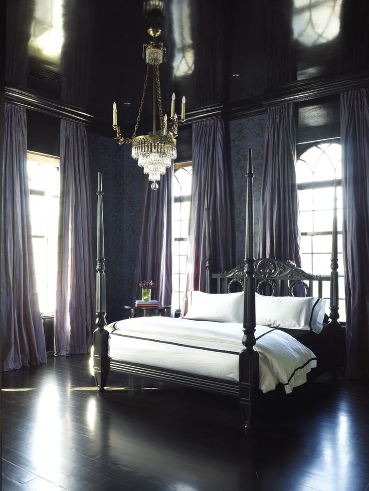 Dark Purple Bedroom with Curtains