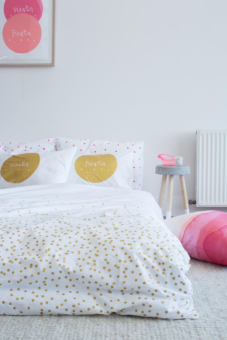 Gold and Pink Polka Dot Girls Bedding
