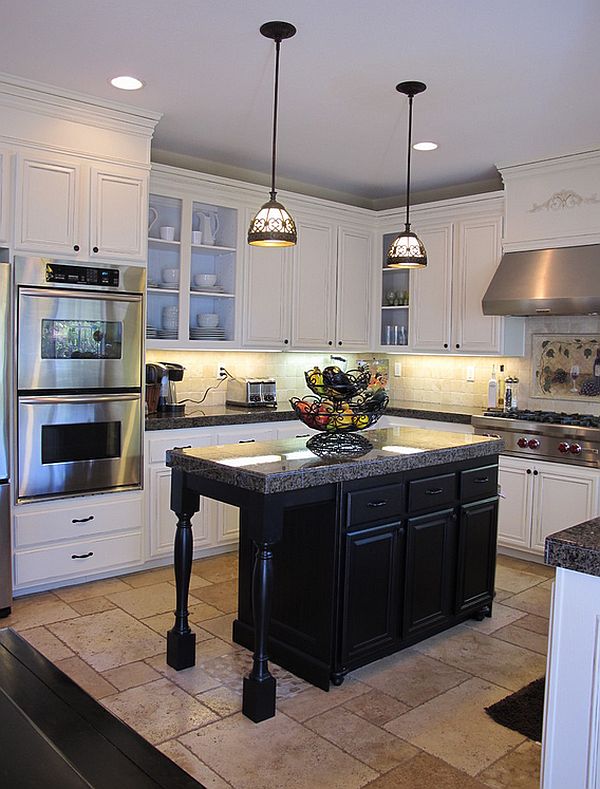 Kitchen Island with White Cabinets Black