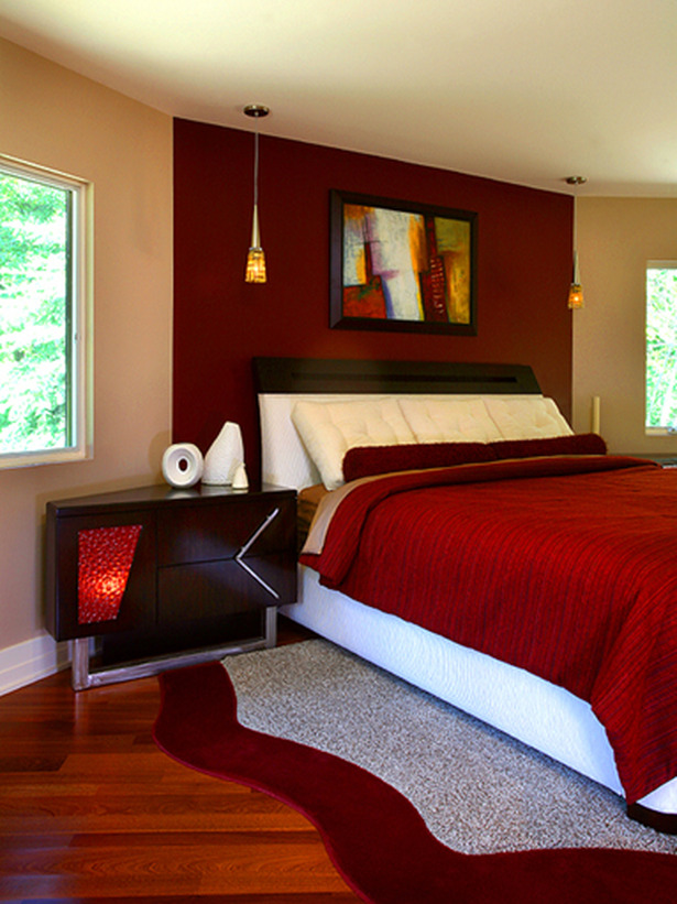 Master Bedroom with Red Accent Wall