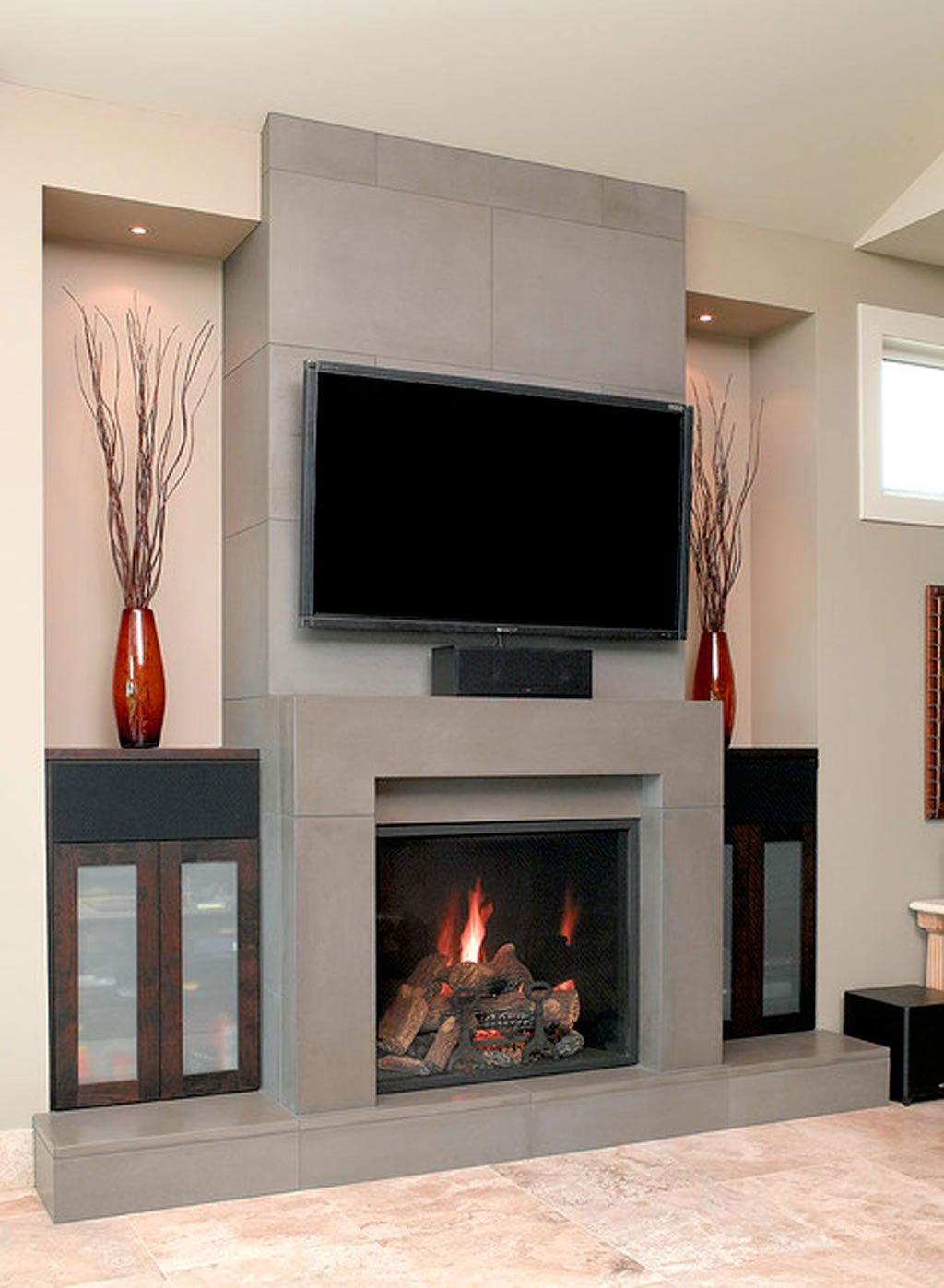 Modern Gas Fireplace with TV Design